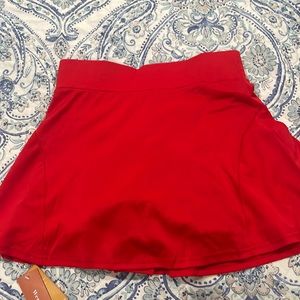 Red Partially Pleated Tennis Skirt